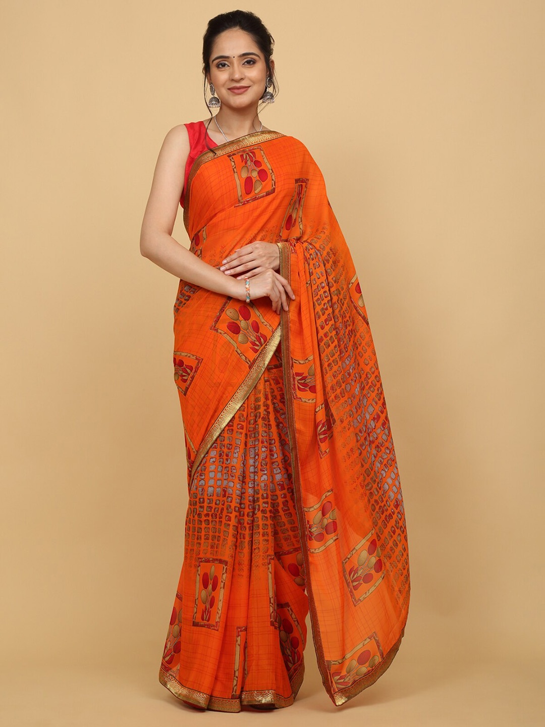 

Anuradha Sarees Abstract Printed Poly Georgette Saree, Orange