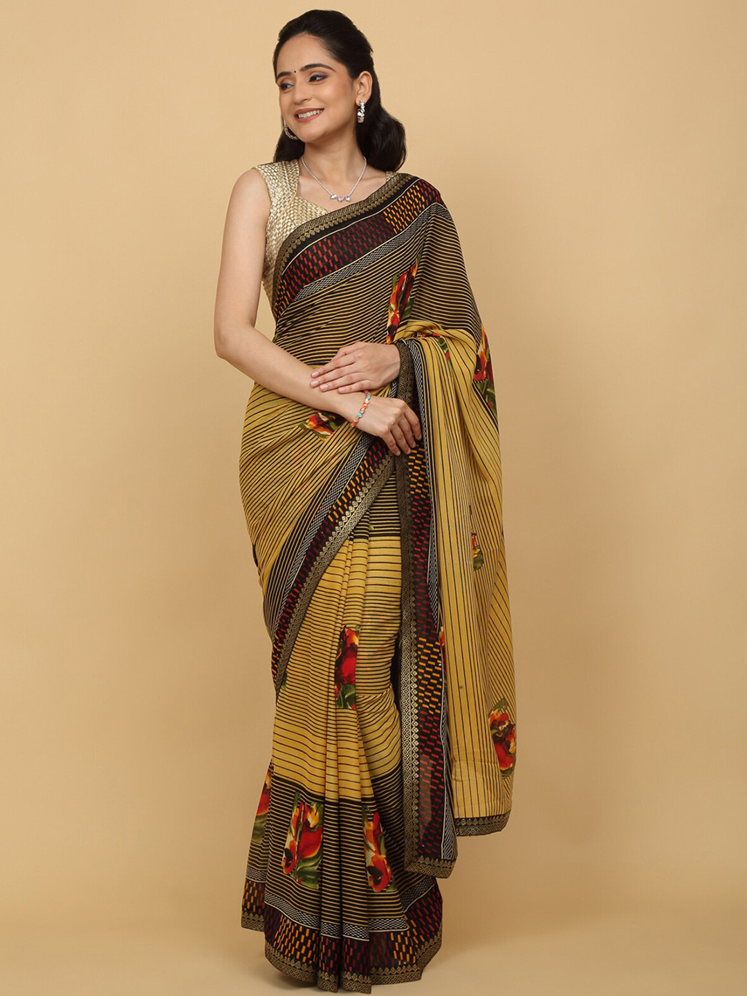 

Anuradha Sarees Striped Saree, Blue