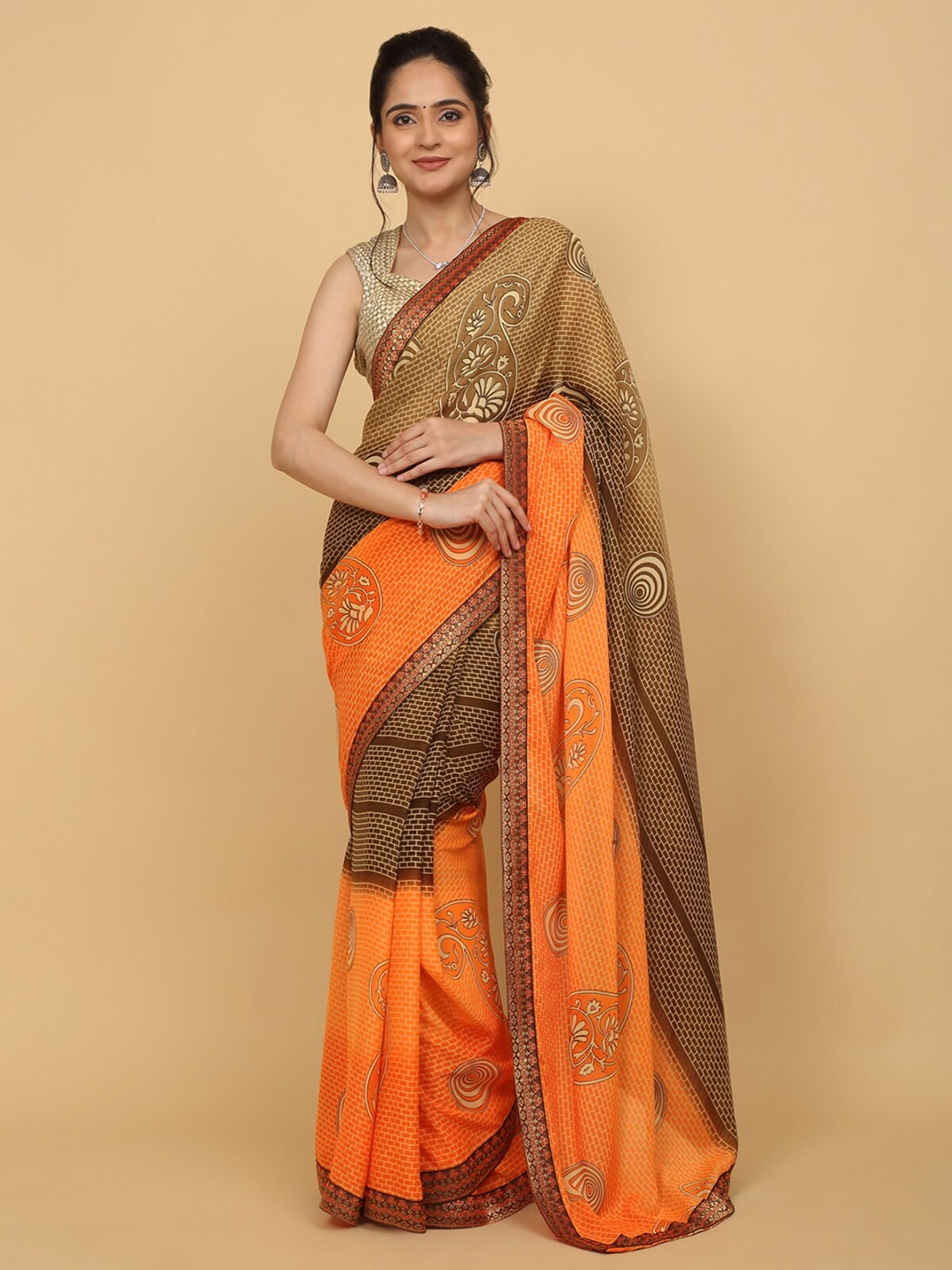 

Anuradha Sarees Paisley Printed Poly Georgette Saree, Orange