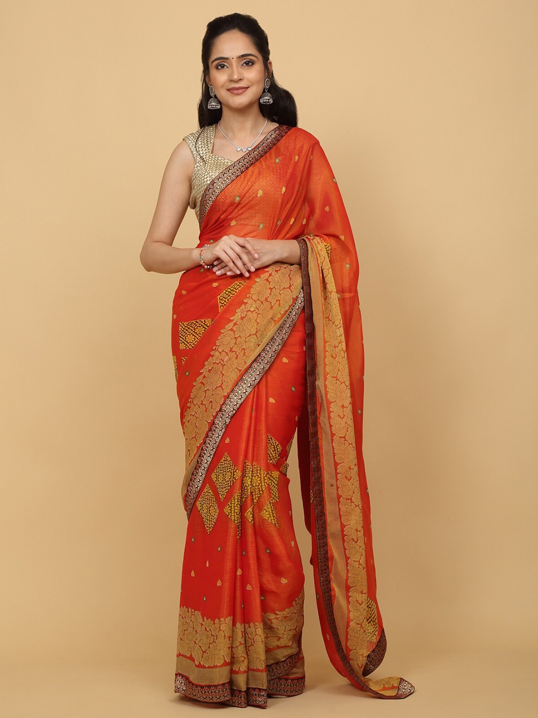 

Anuradha Sarees Ethnic Motifs Printed Saree, Orange
