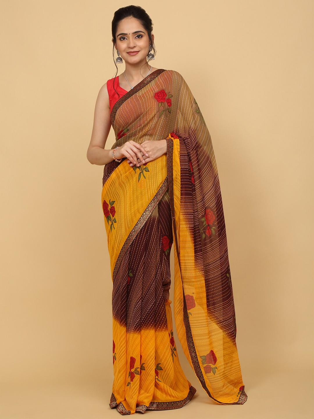 

Anuradha Sarees Floral Printed Georgette Saree, Yellow