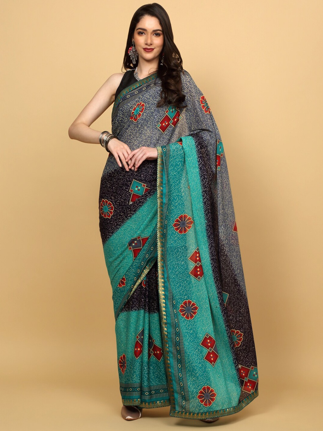 

Anuradha Sarees Floral Printed Georgette Saree, Blue