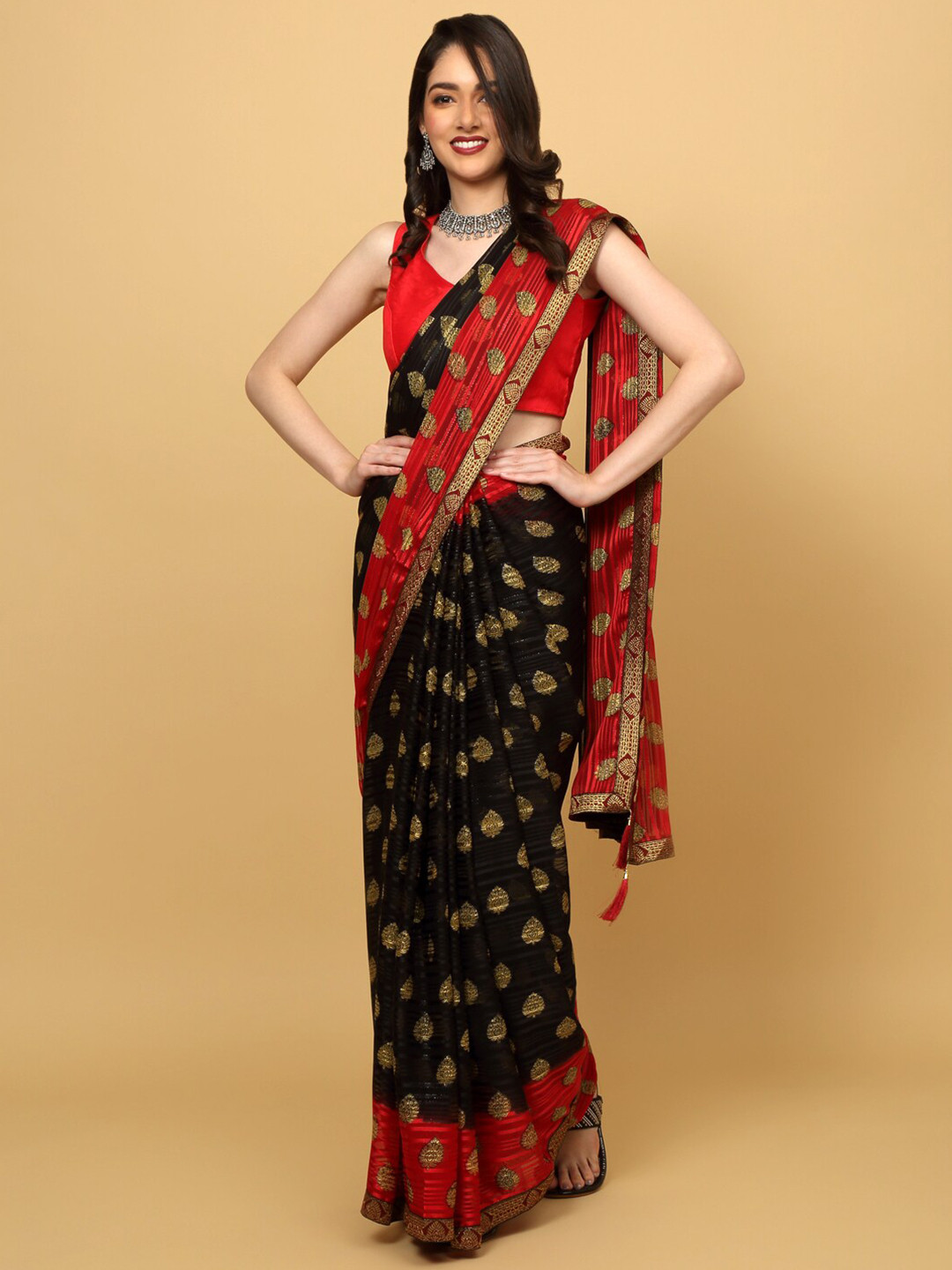 

Anuradha Sarees Ethnic Motifs Woven Design Saree, Red