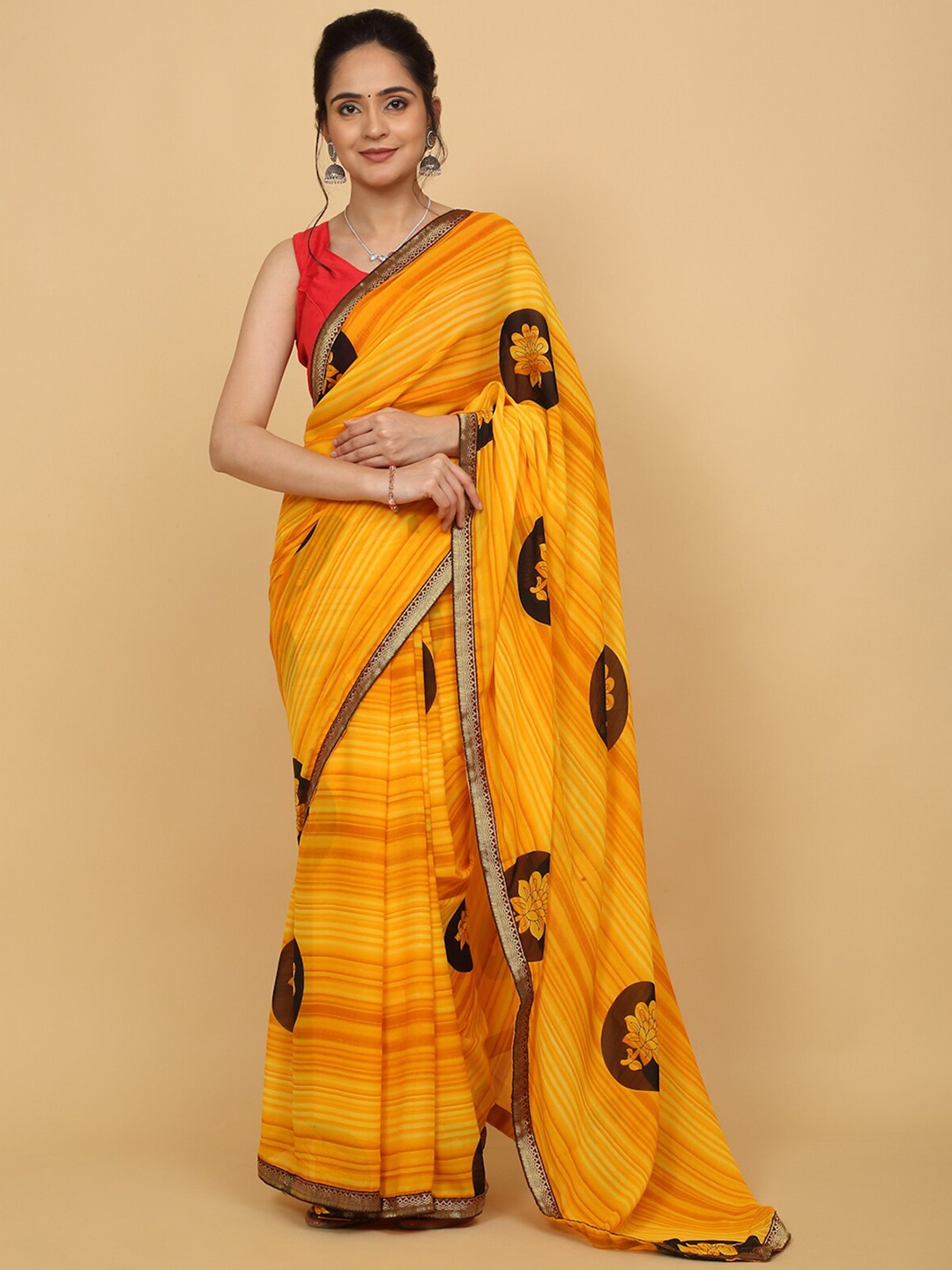 

Anuradha Sarees Striped Zari Poly Georgette Saree, Yellow
