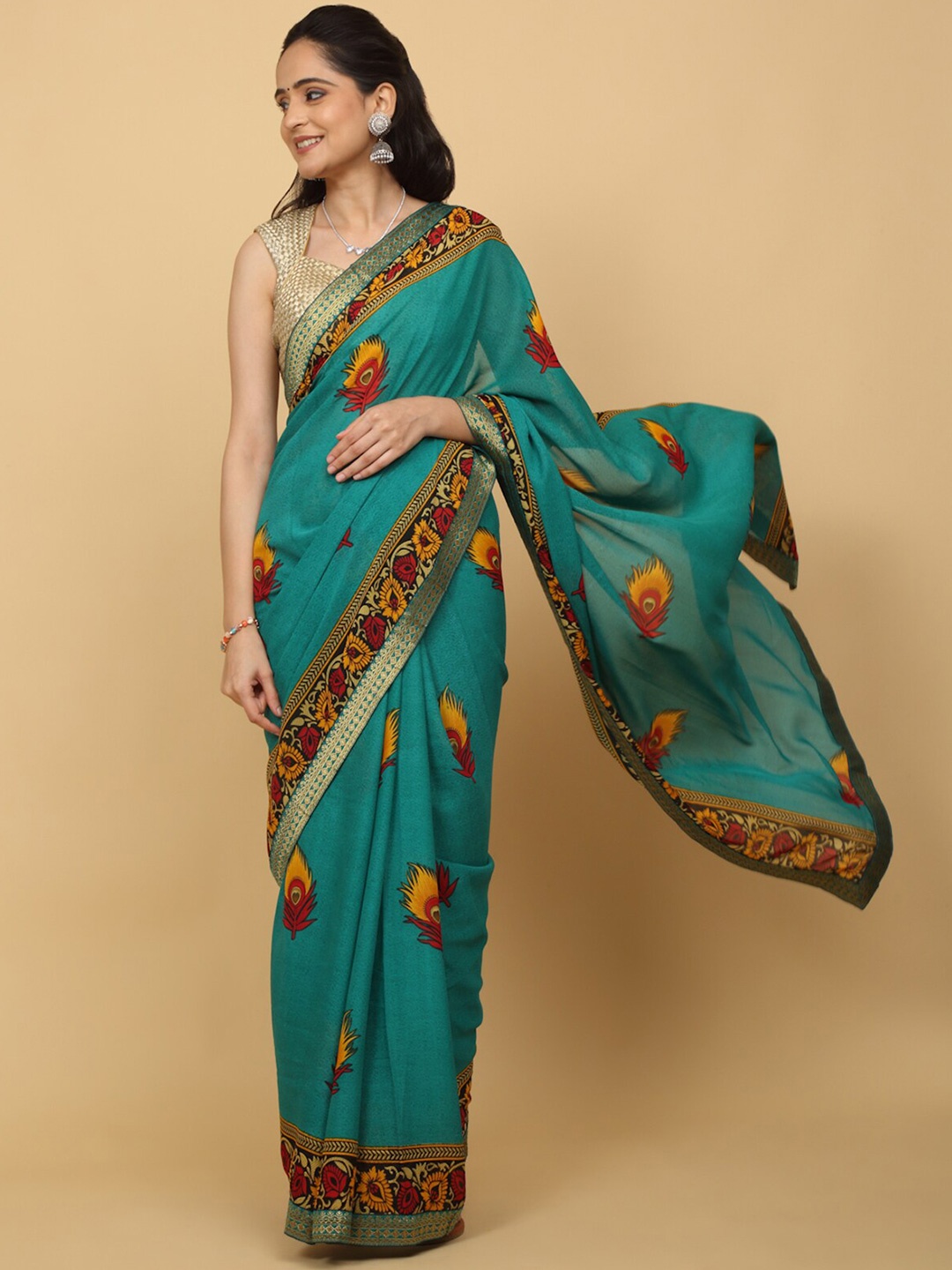 

Anuradha Sarees Ethnic Motifs Printed Saree, Green