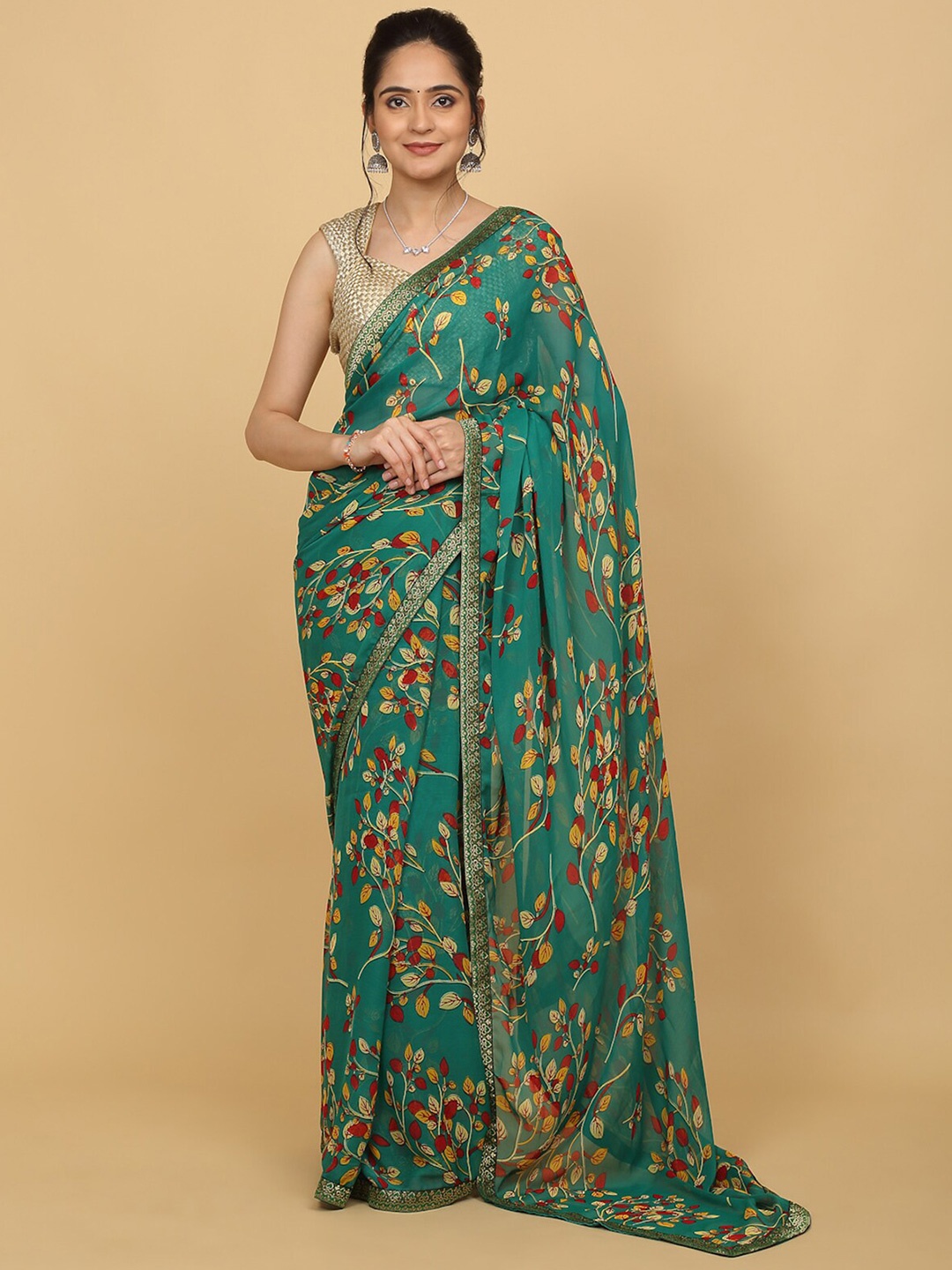 

Anuradha Sarees Floral Printed Zari Saree, Blue