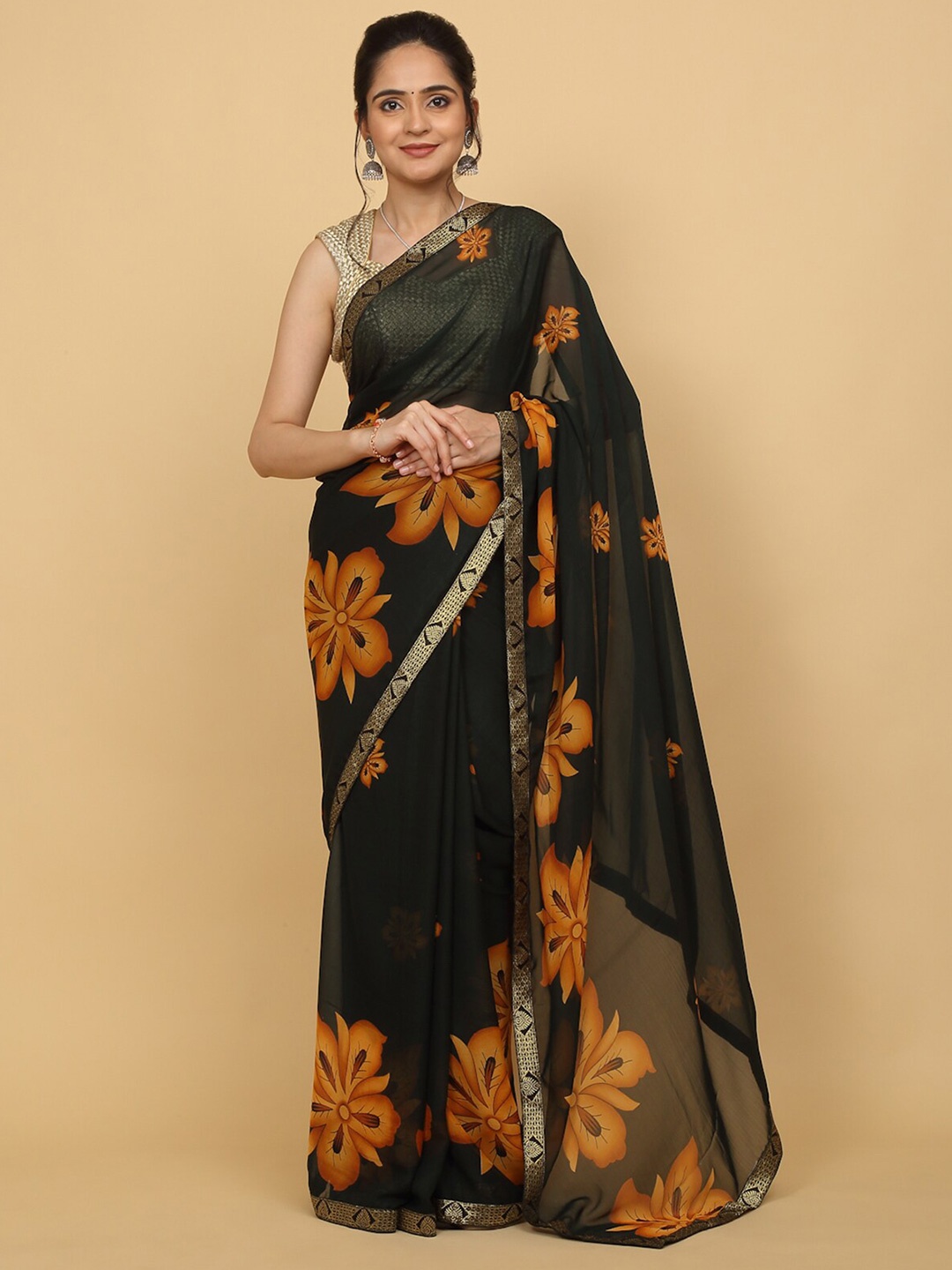 

Anuradha Sarees Floral Printed Saree, Green
