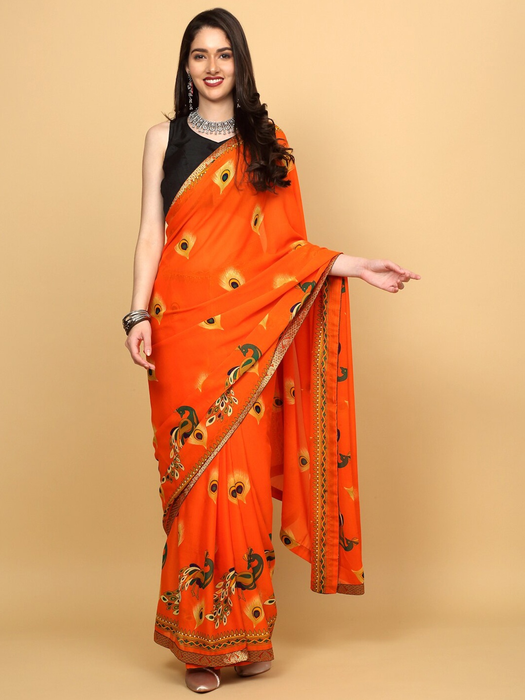 

Anuradha Sarees Ethnic Motifs Printed Saree, Orange
