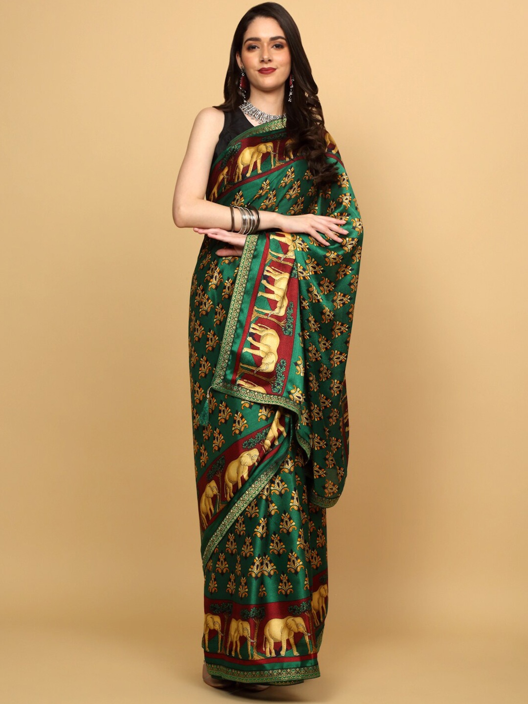 

Anuradha Sarees Ethnic Motifs Printed Saree, Green