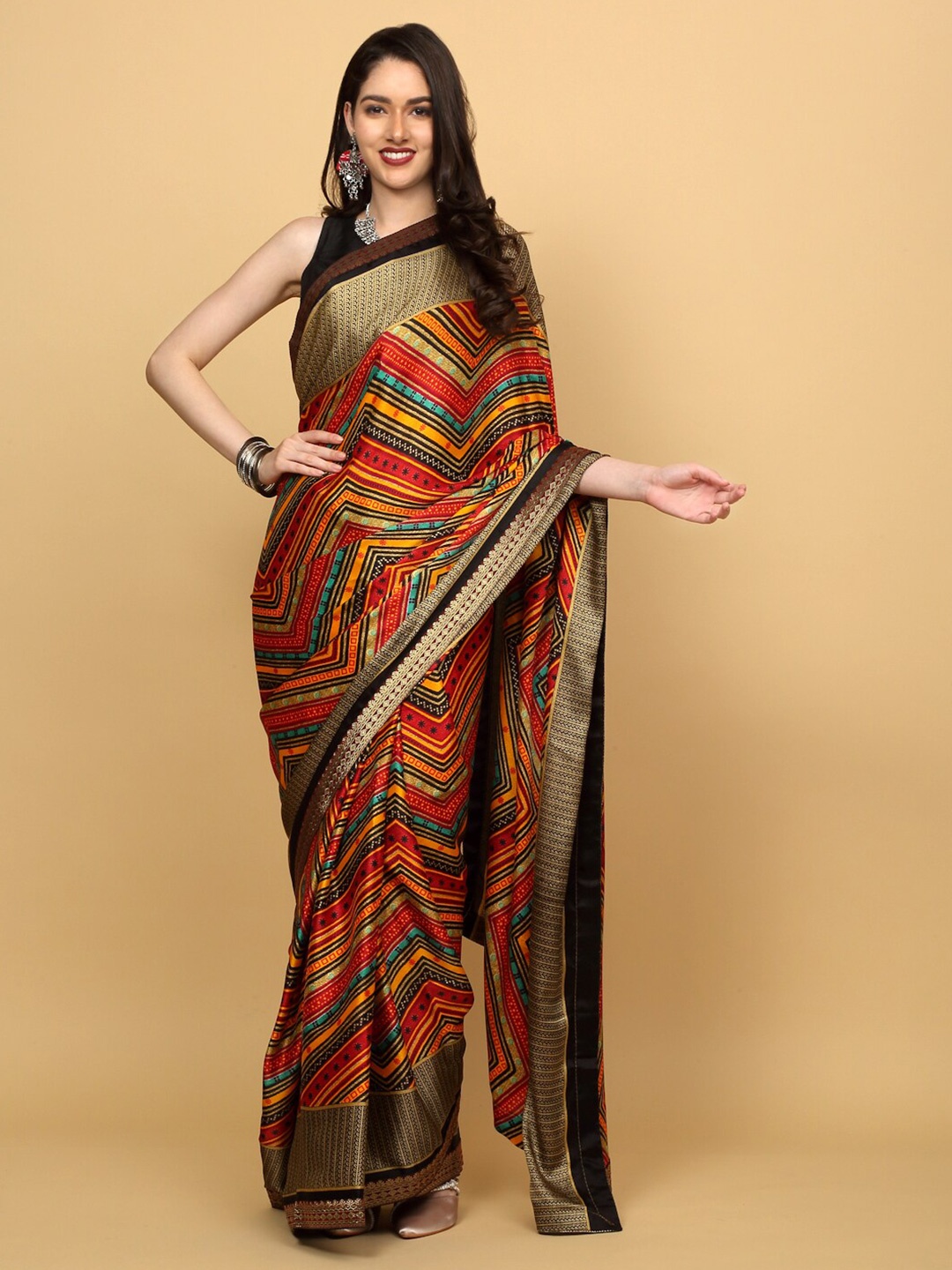 

Anuradha Sarees Geometric Woven Design Zari Saree, Red