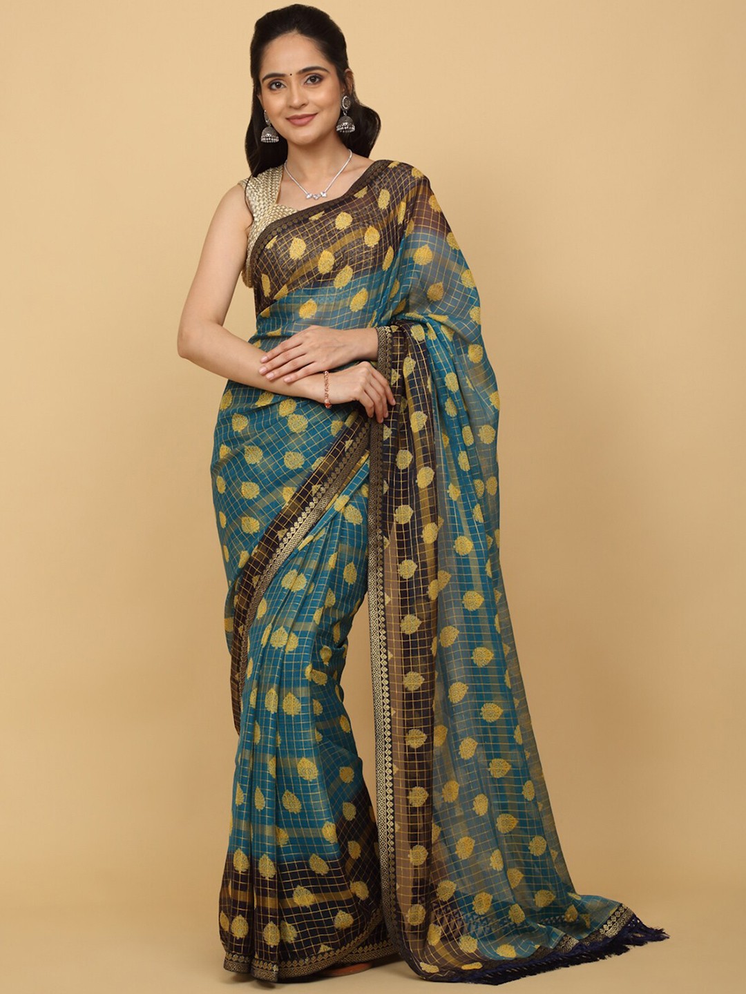 

Anuradha Sarees Ethnic Motif Printed Saree, Teal