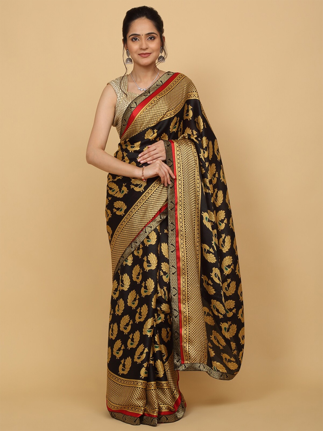 

Anuradha Sarees Ethnic Motifs Woven Design Poly Georgette Saree, Black