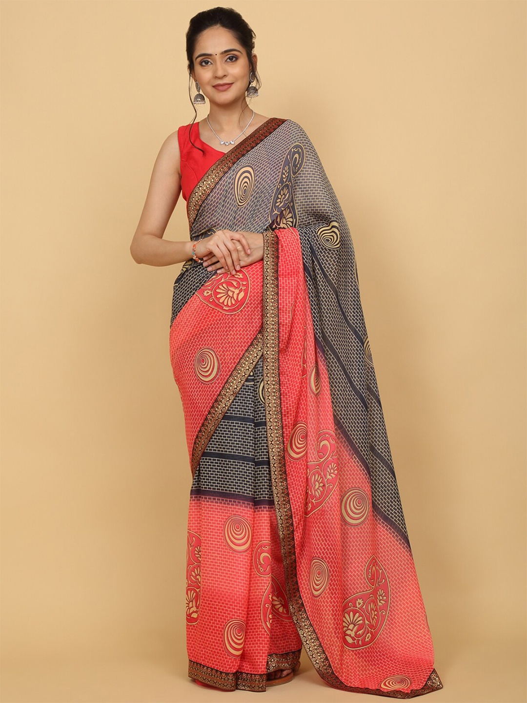 

Anuradha Sarees Ethnic Motif Printed Zari Saree, Pink