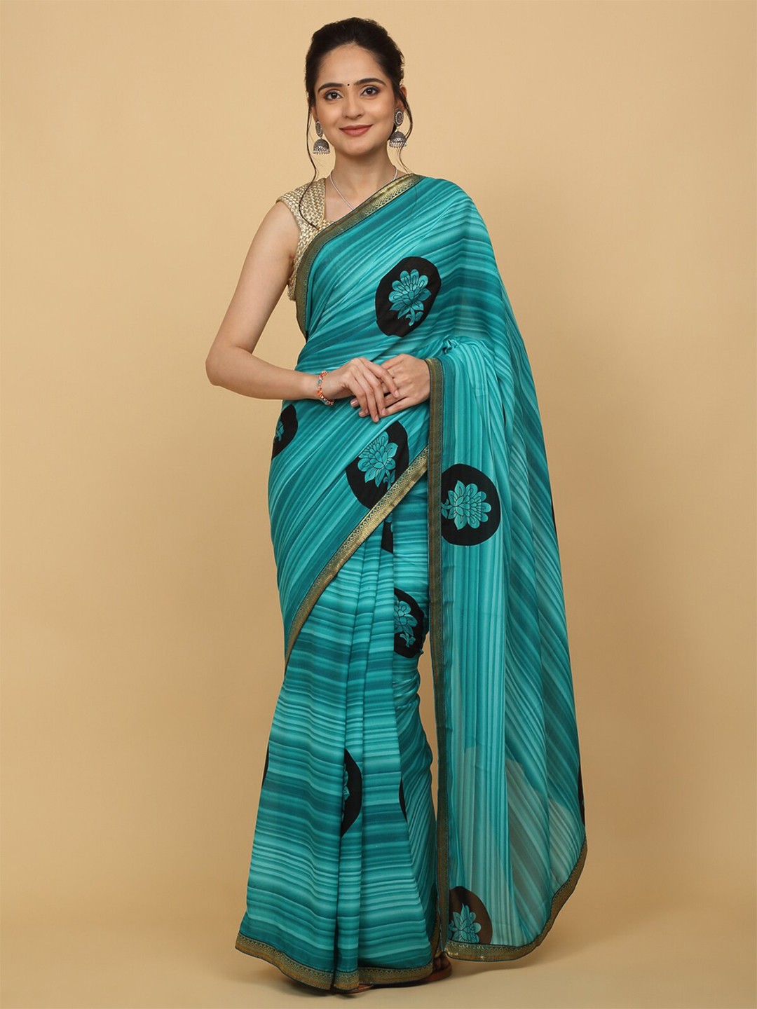 

Anuradha Sarees Floral Printed Zari Saree, Blue