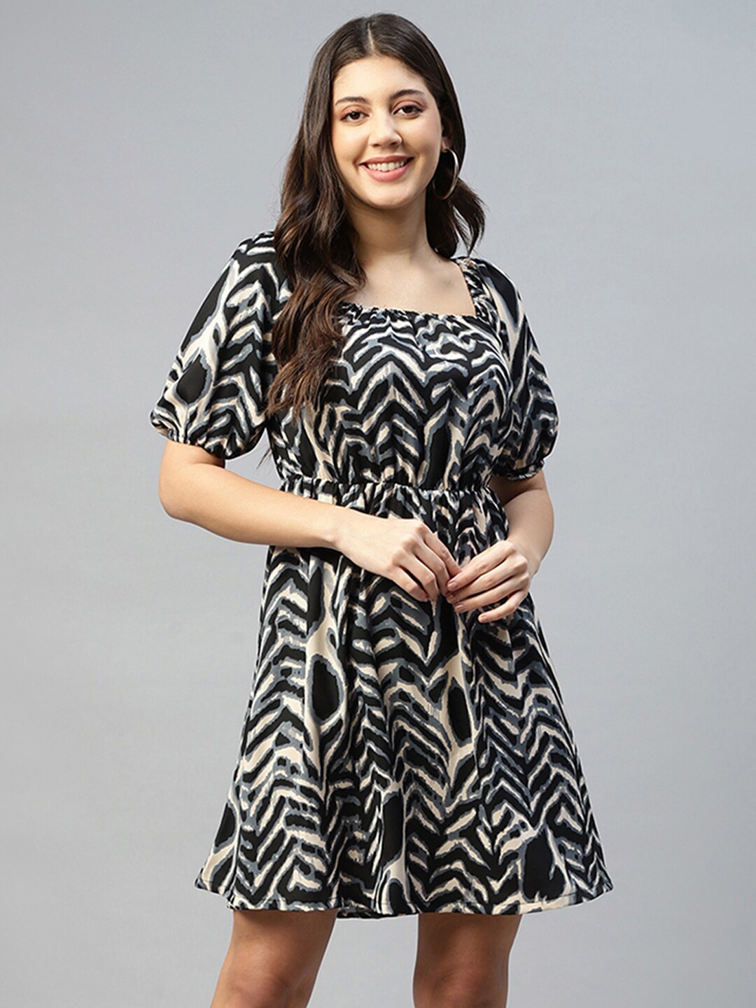

DEEBACO Women Animal Print Square Neck Mini Dress, Multi