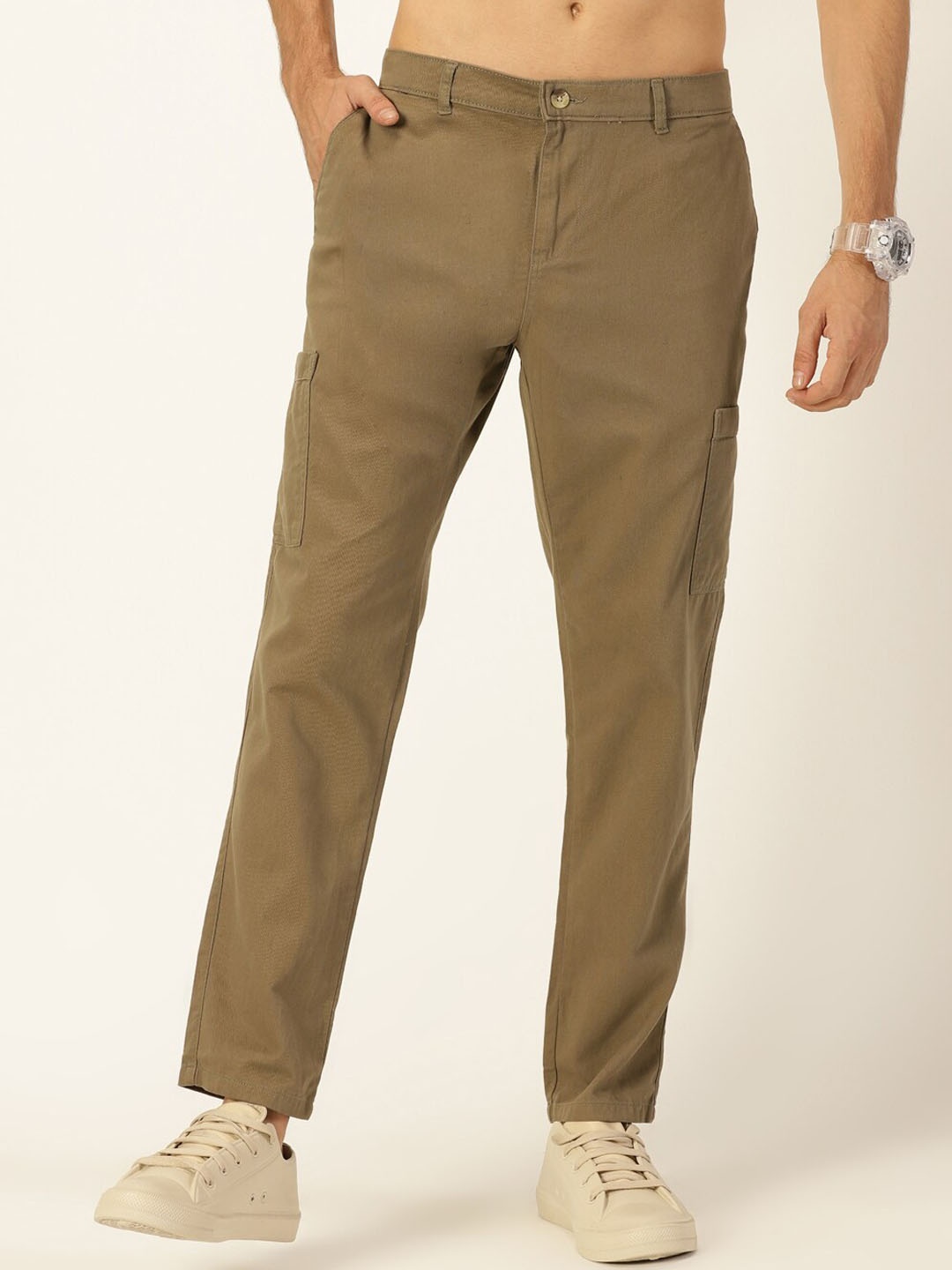 

Metronaut Men Smart Slim Fit Easy Wash Cargos, Olive
