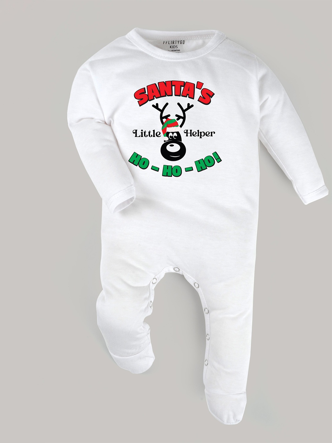 

FFLIRTYGO Infants Christmas Special Printed Pure Cotton Sleepsuit, White