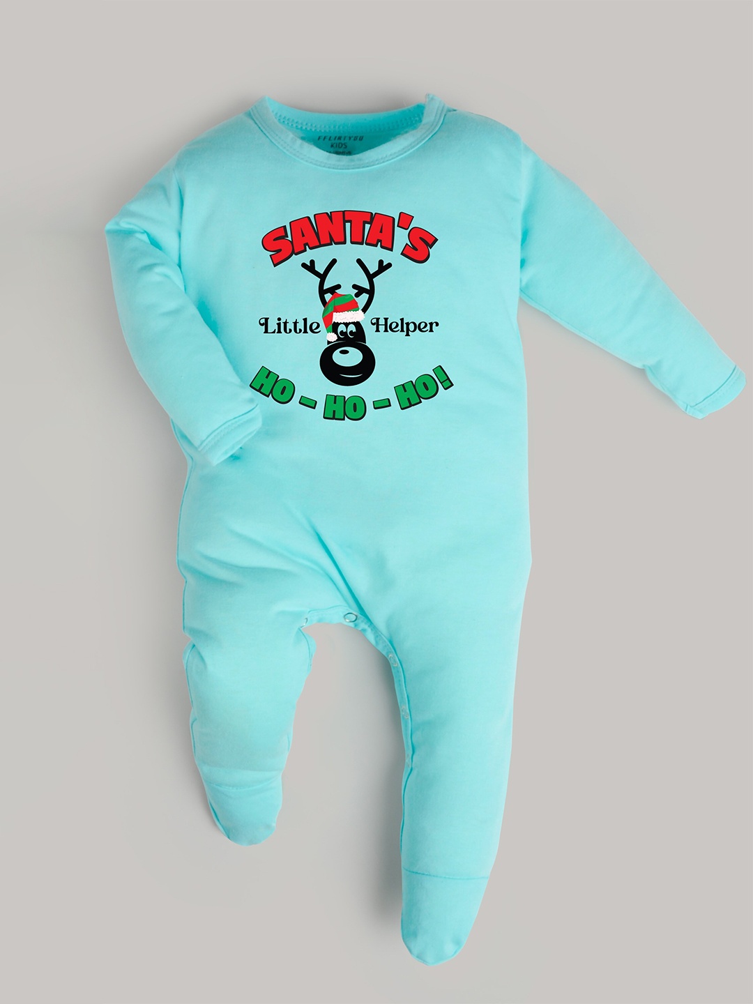 

FFLIRTYGO Infants Typography Printed Cotton Sleepsuit, Turquoise blue