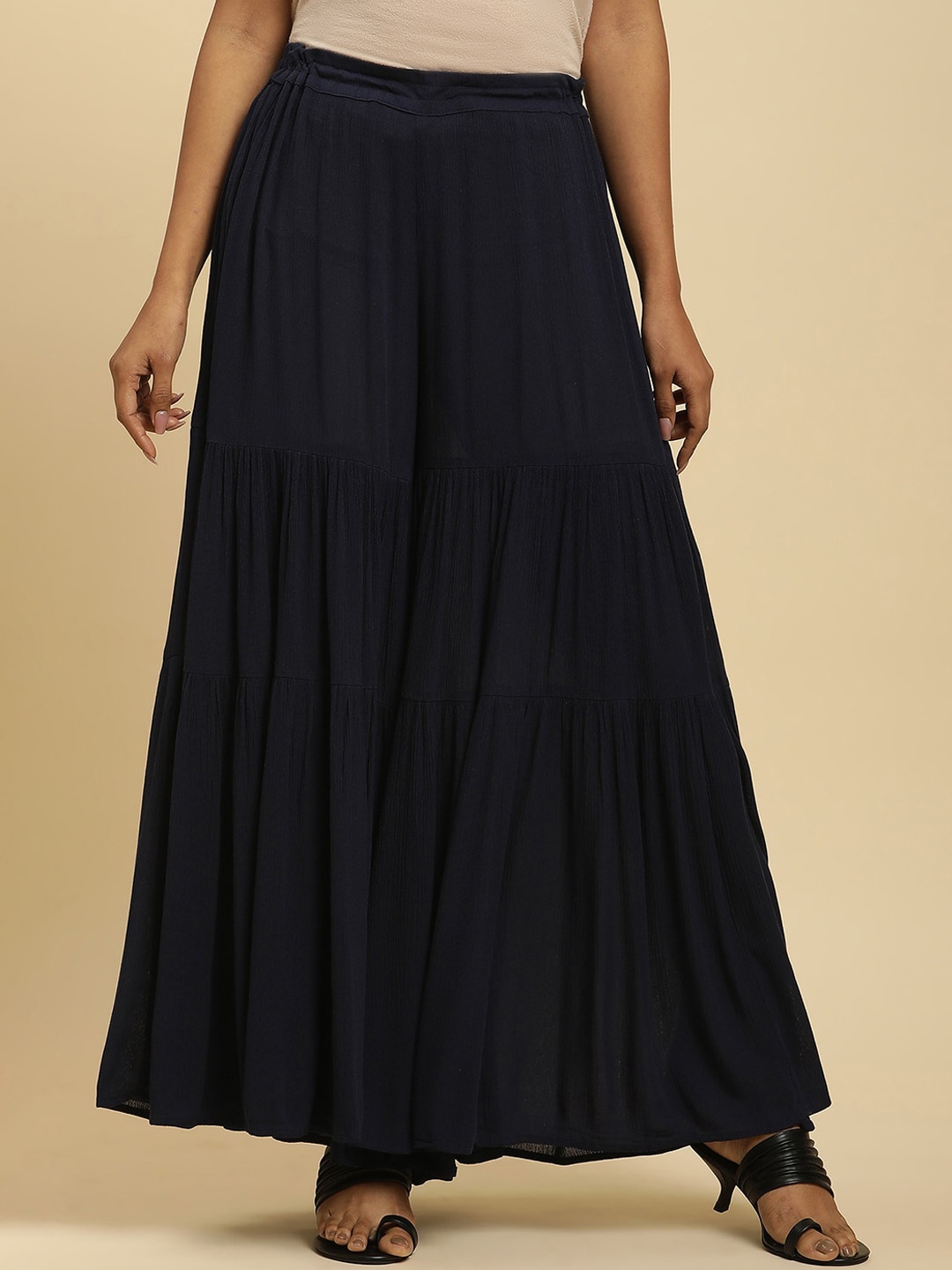 

W Women Regular Fit Sharara, Navy blue