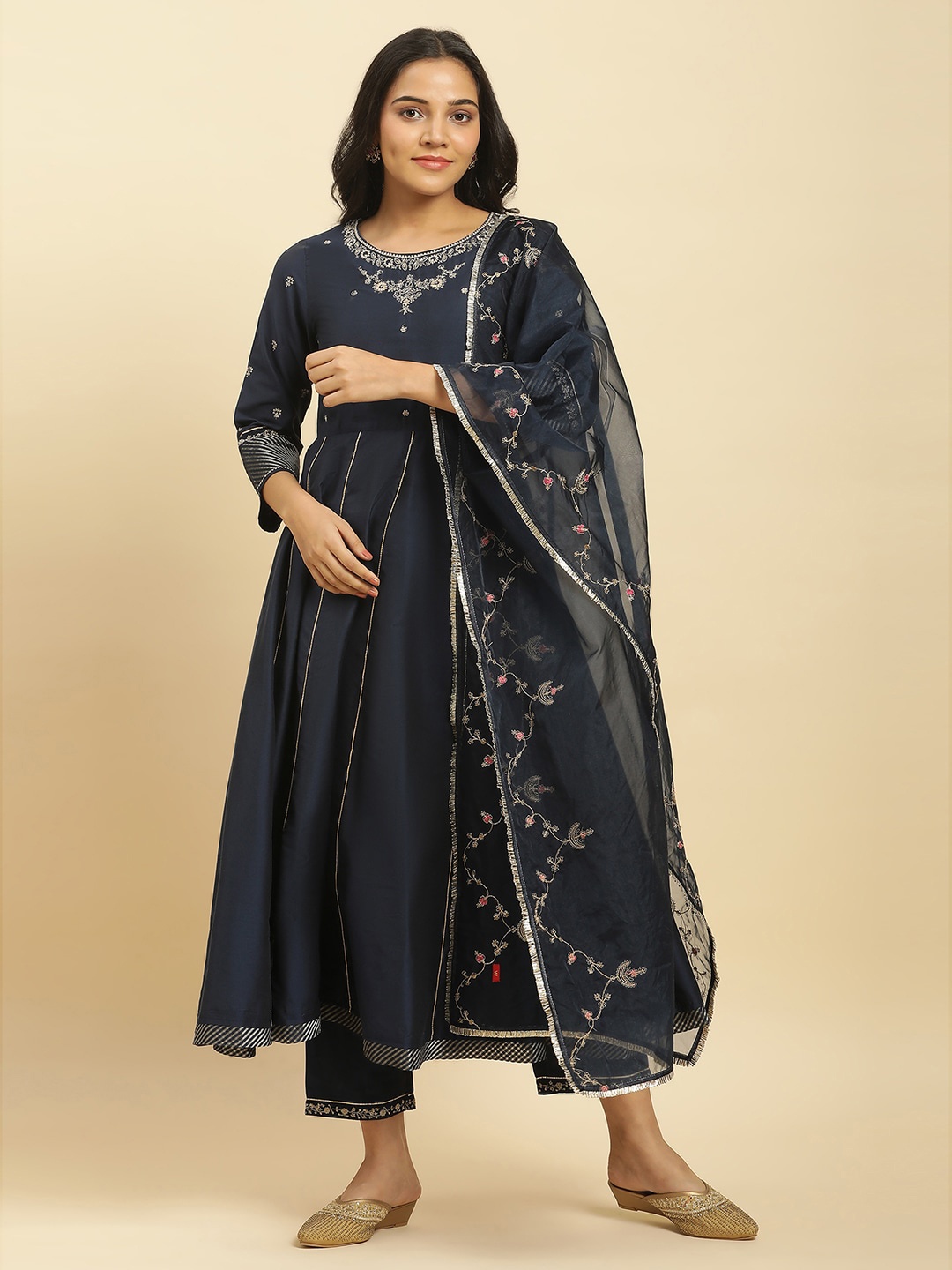 

W Festive Rayon Kurta With Straight Pant & Dupatta, Blue