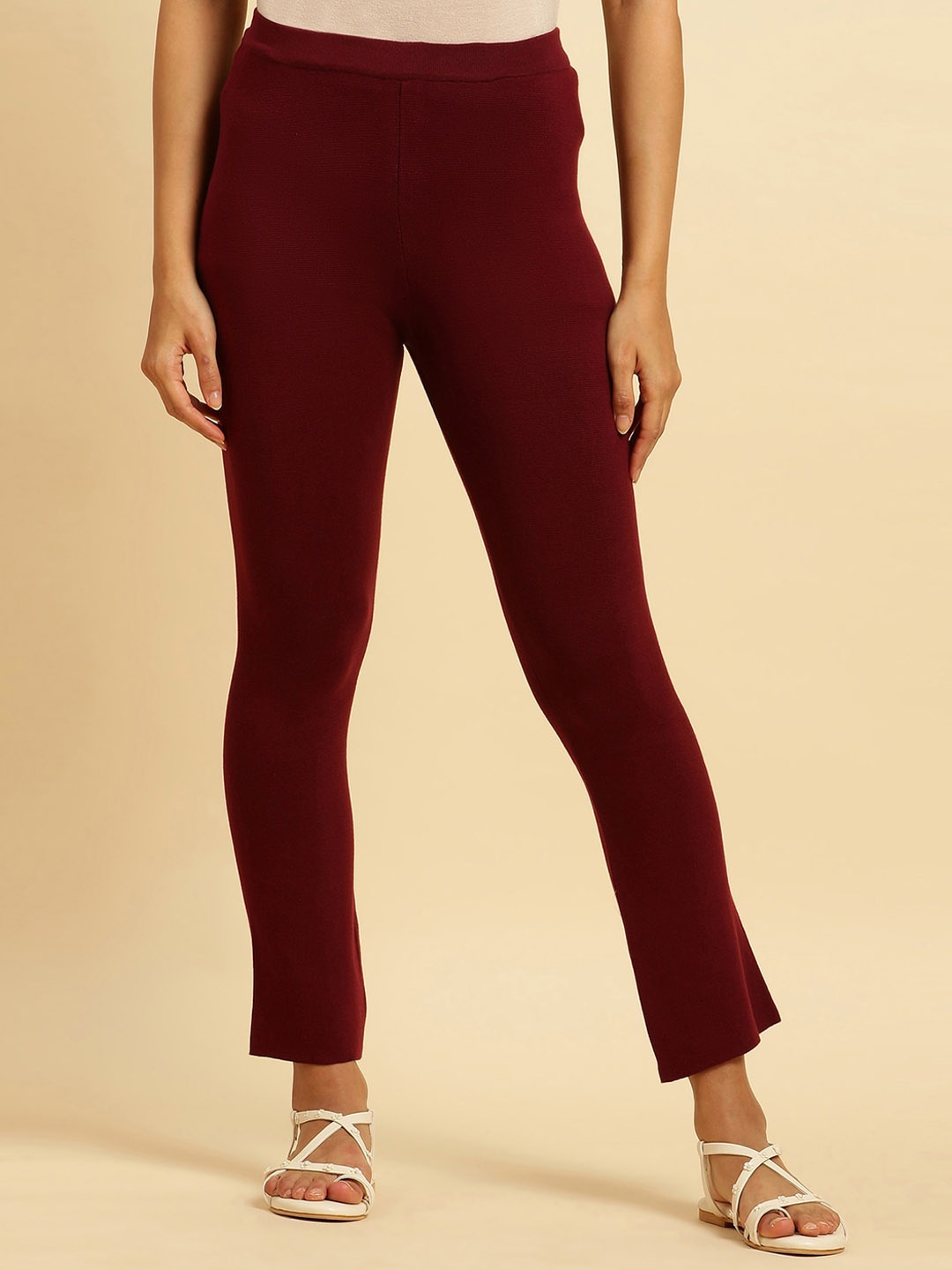 

W Women Mid-Rise Loose Fit Trousers, Maroon