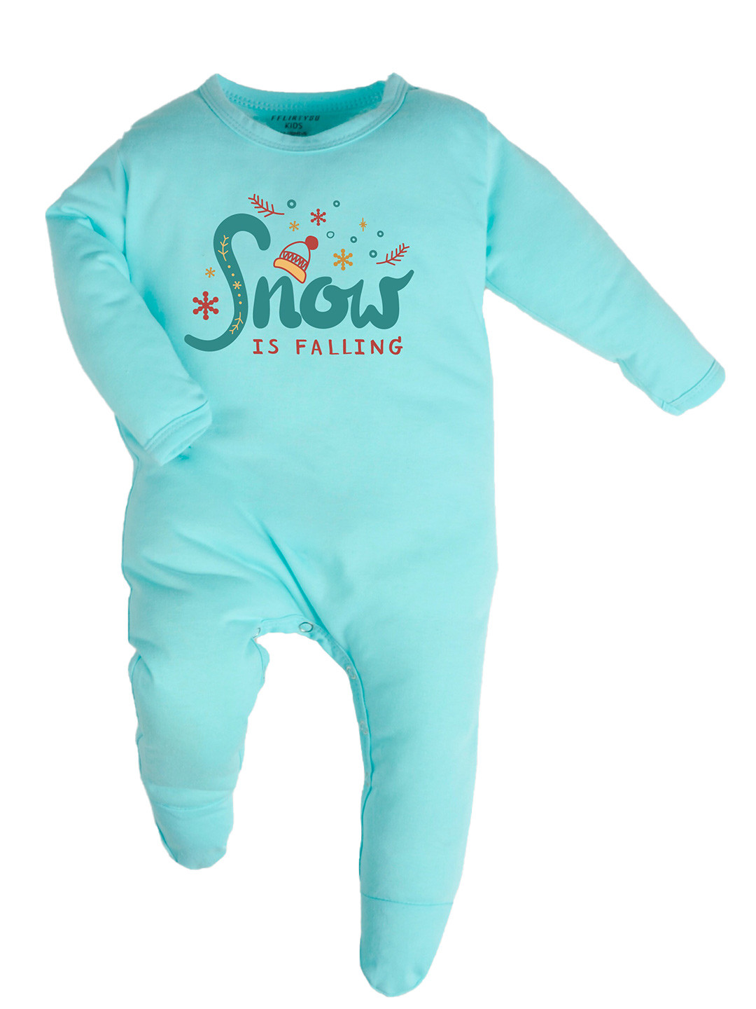 

FFLIRTYGO Infants Typography Printed Pure Cotton Sleepsuit, Turquoise blue