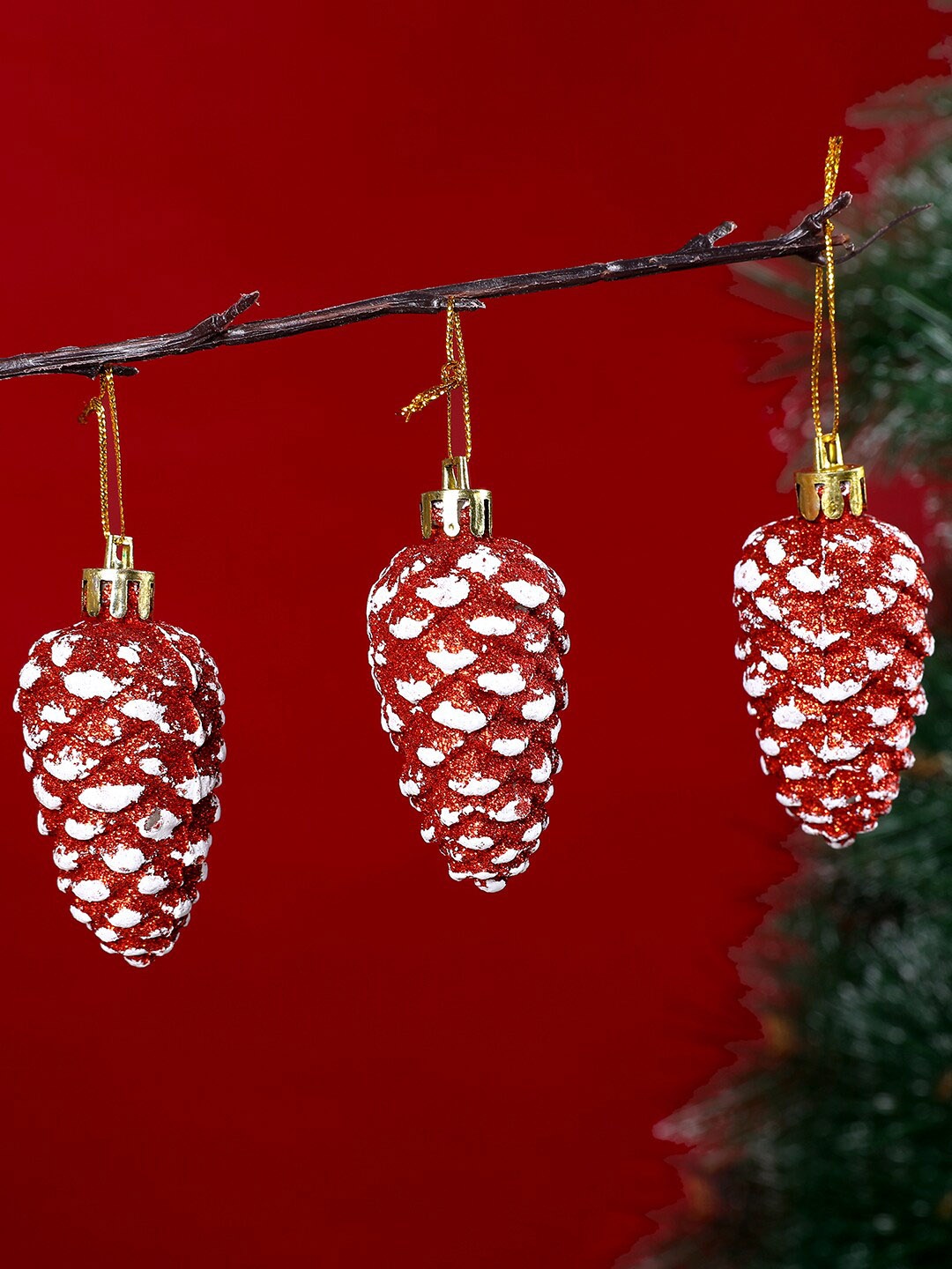 

TAYHAA Red & White 3 Pieces Scarlet Splendor Pine Cones Christmas Decor