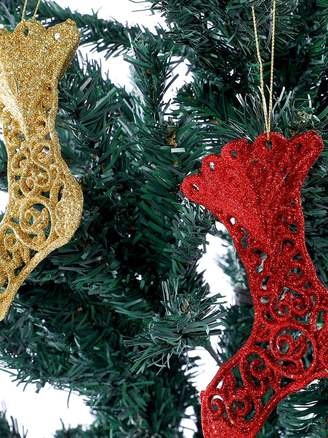 

TAYHAA Red & Yellow 2 Pieces Shiny Stocking Christmas Decor Ornaments