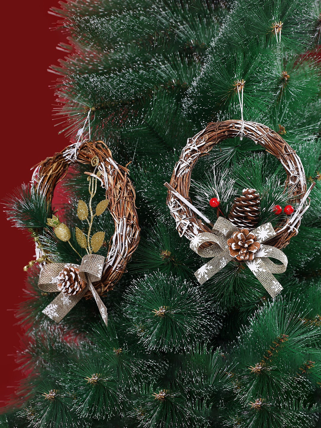 

TAYHAA 2 Pcs Brown Textured Timeless Holiday Charm Wreath Christmas Decor