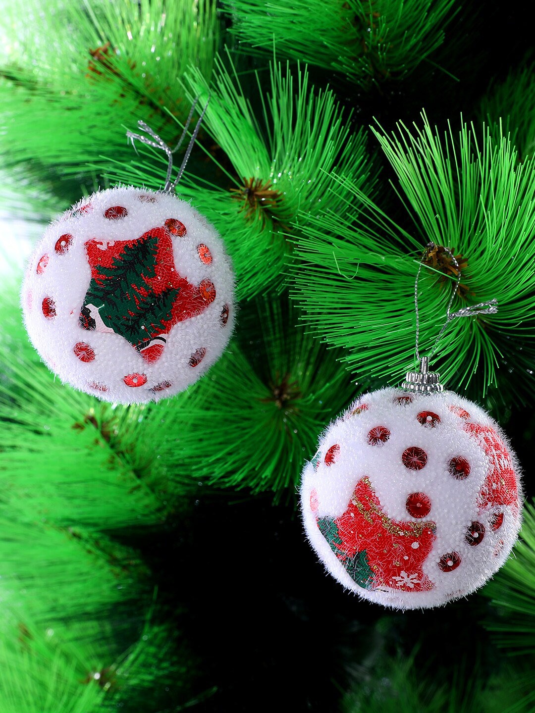 

TAYHAA 6 Pcs White & Red Christmas Balls Decor