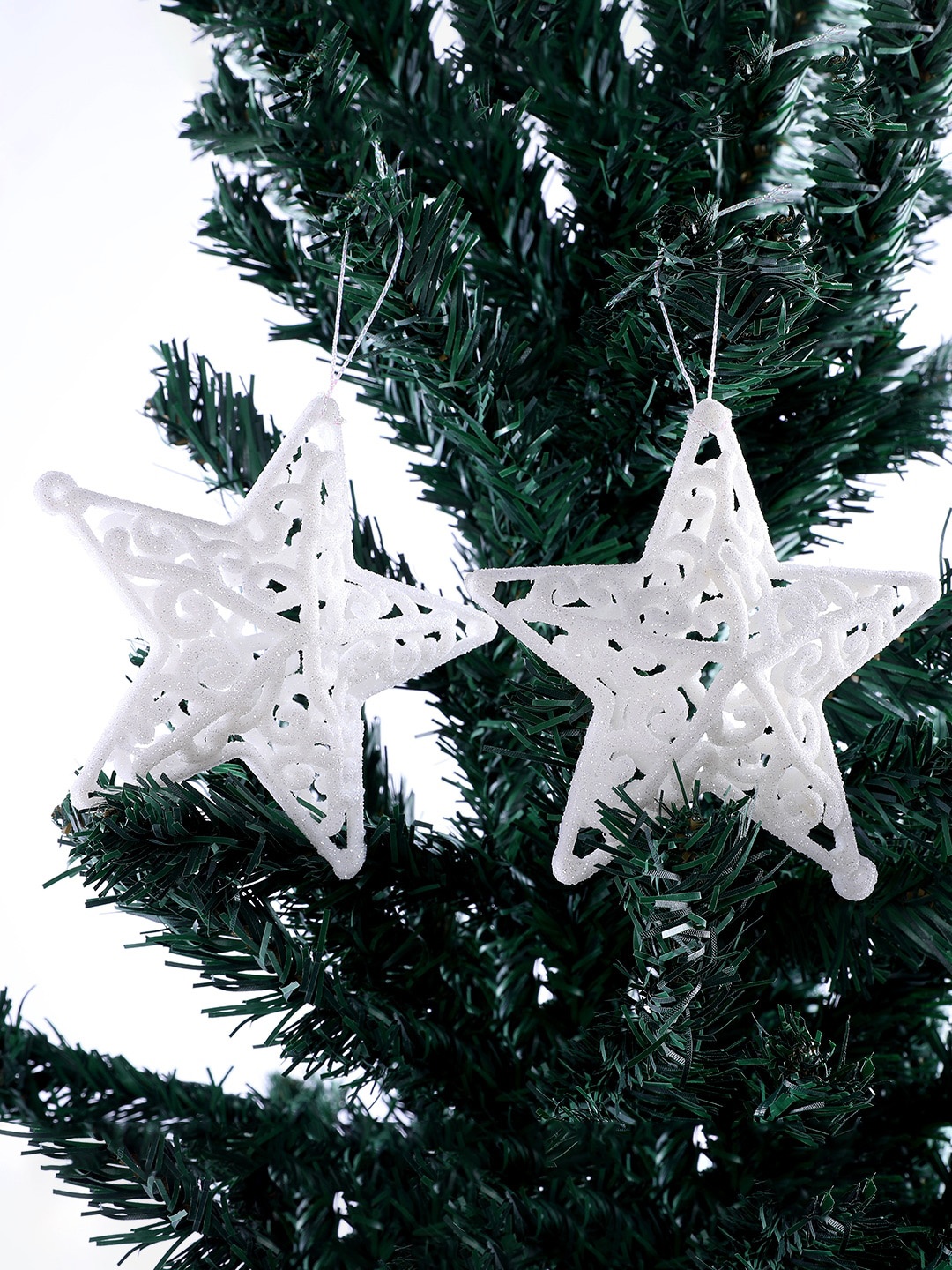 

TAYHAA 2 Pcs White Patterned Stars Christmas Decor