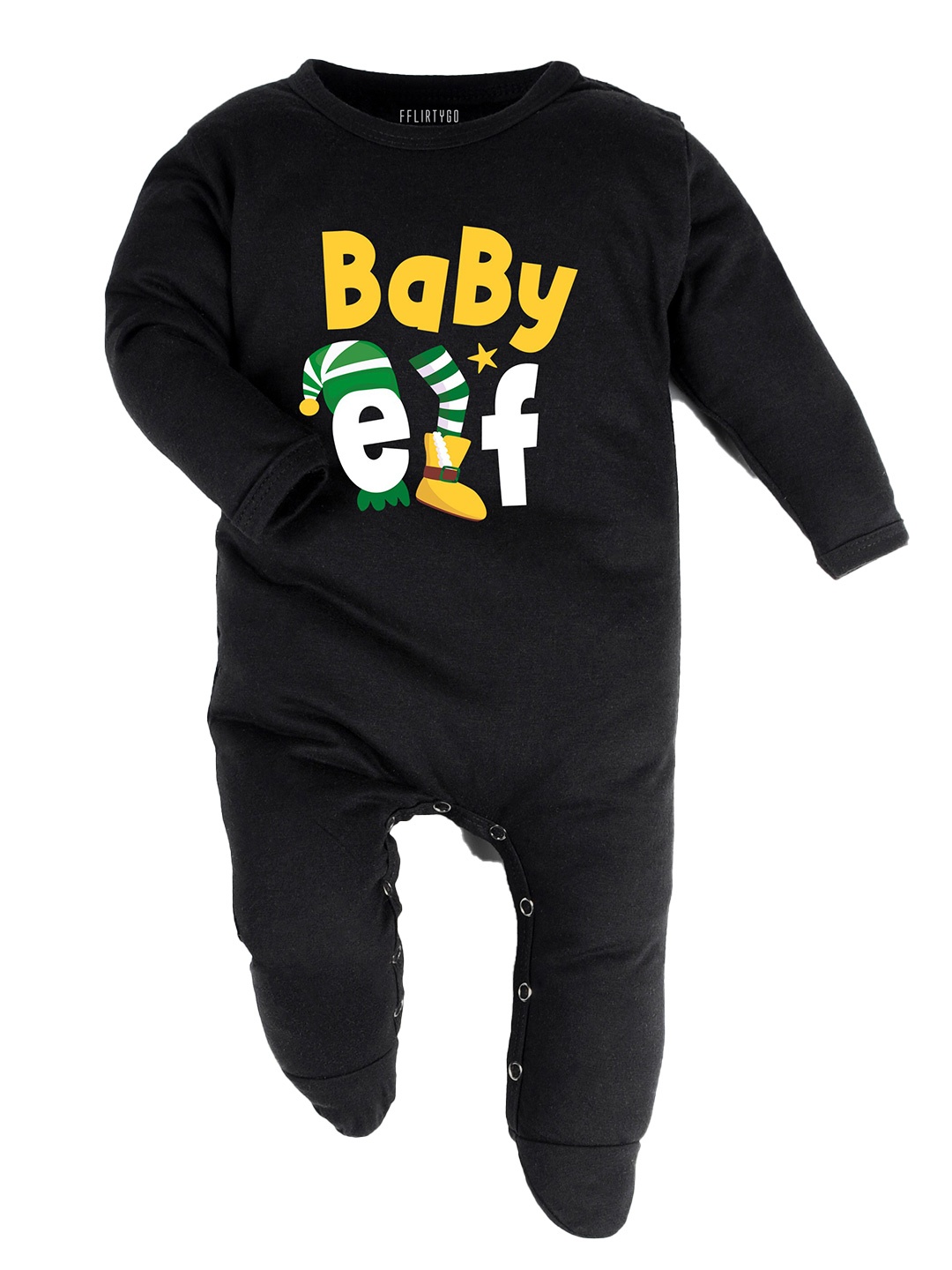 

FFLIRTYGO Infants Cotton Christmas Printed Sleepsuit, Black