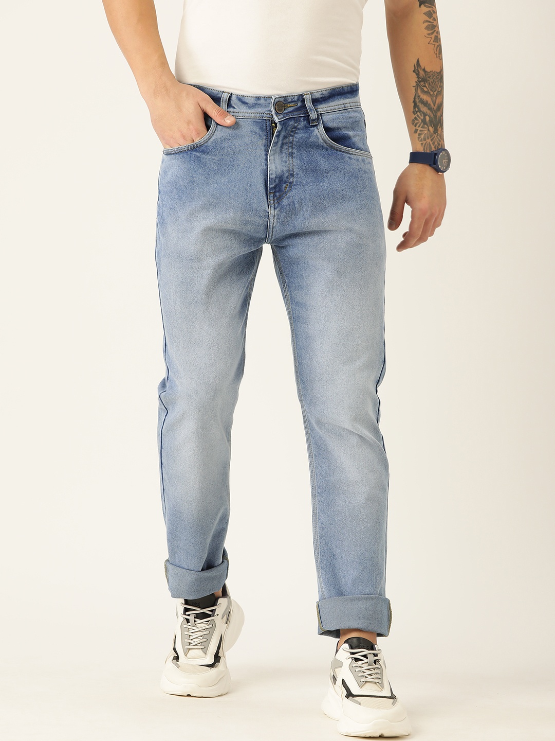 

PARIS HAMILTON Men Relaxed Fit Stretchable Heavy Fade Baggy Denim Jeans, Blue