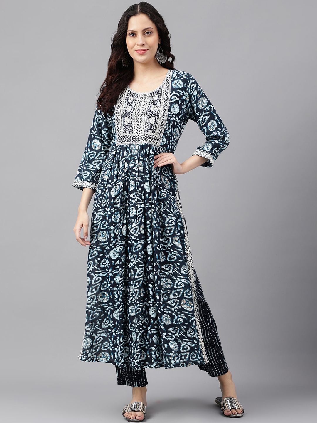 

KALINI Floral Embroidered Thread Work Anarkali Kurta, Blue