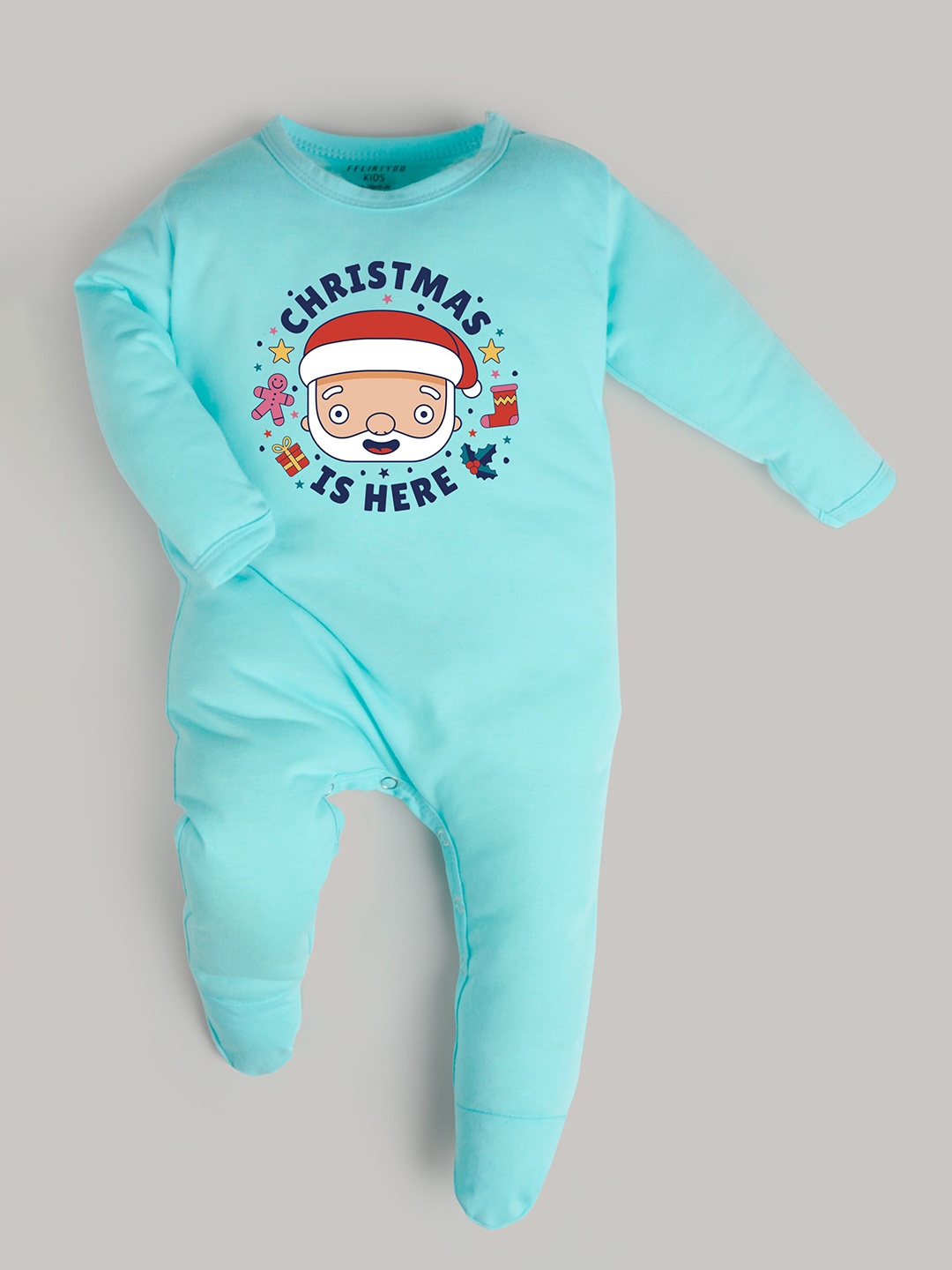 

FFLIRTYGO Infants Typography Printed Cotton Sleepsuit, Turquoise blue