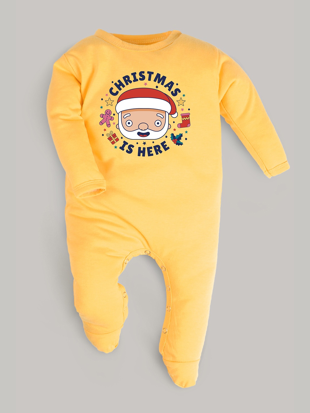 

FFLIRTYGO Infants Christmas Special Printed Pure Cotton Sleepsuit, Yellow