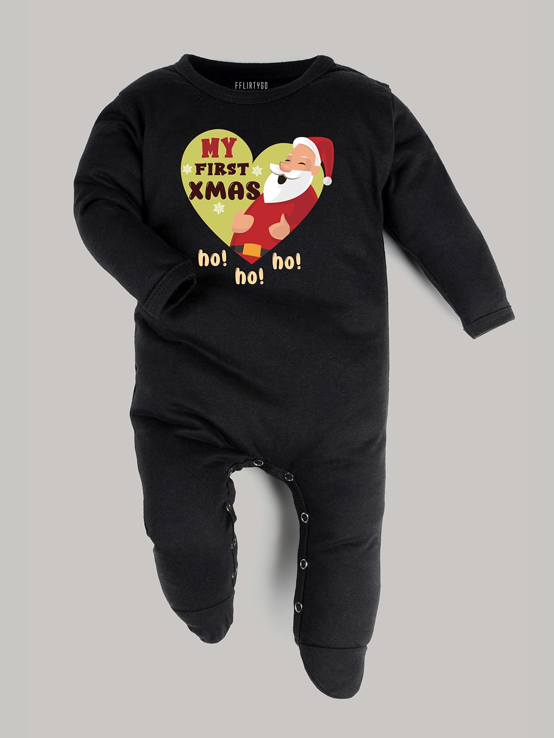 

FFLIRTYGO Infants Christmas Printed Cotton Sleepsuit, Black