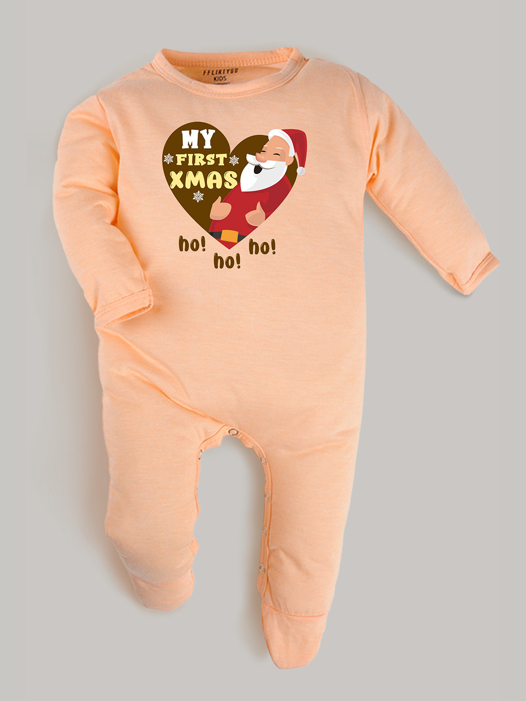 

FFLIRTYGO Infants Cotton Christmas Printed Sleepsuit, Peach