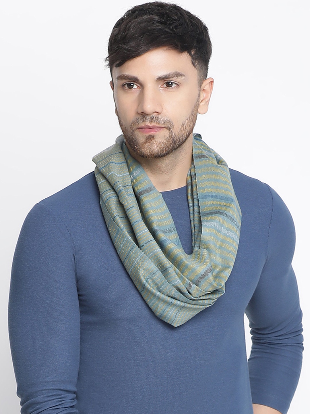 

SHINGORA Striped Woven Muffler, Blue