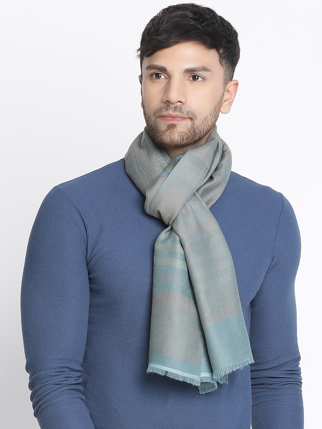 

SHINGORA Striped Wool Muffler, Blue