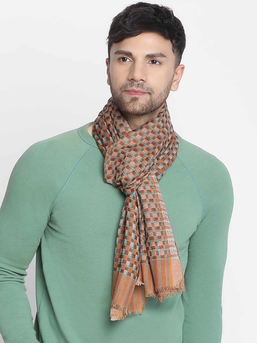 

SHINGORA Checked Wool Mufflers, Rust
