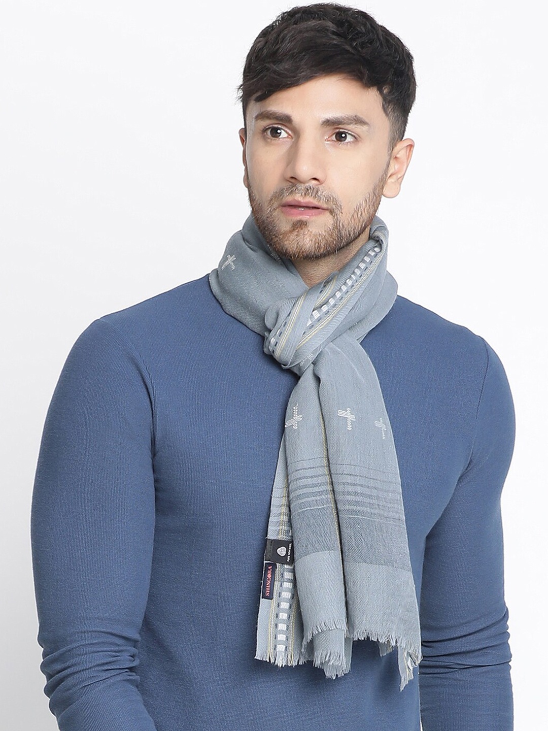 

SHINGORA Woven Design Pure Woollen Muffler, Grey