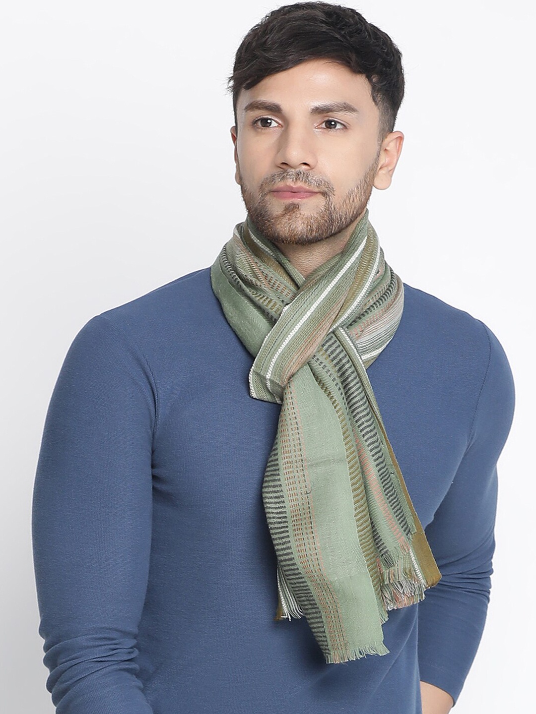 

SHINGORA Self Design Wool Muffler, Green