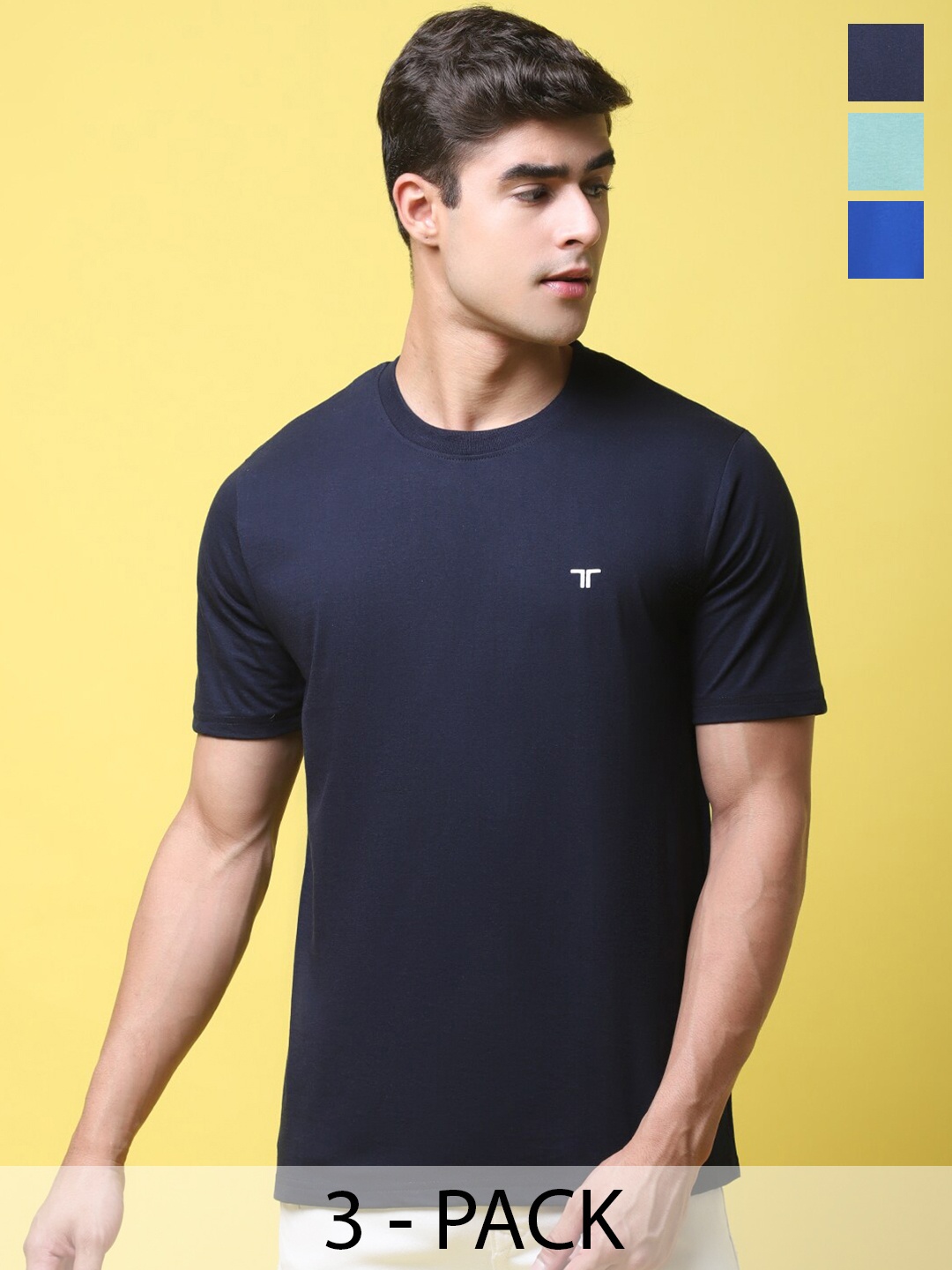 

Tee Projekt Pack Of 3 Round Neck Cotton T-shirt, Navy blue