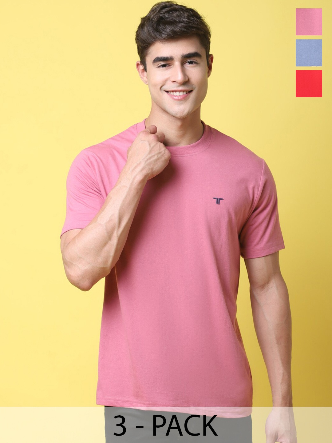 

Tee Projekt Pack Of 3 Round Neck Casual T-shirt, Pink