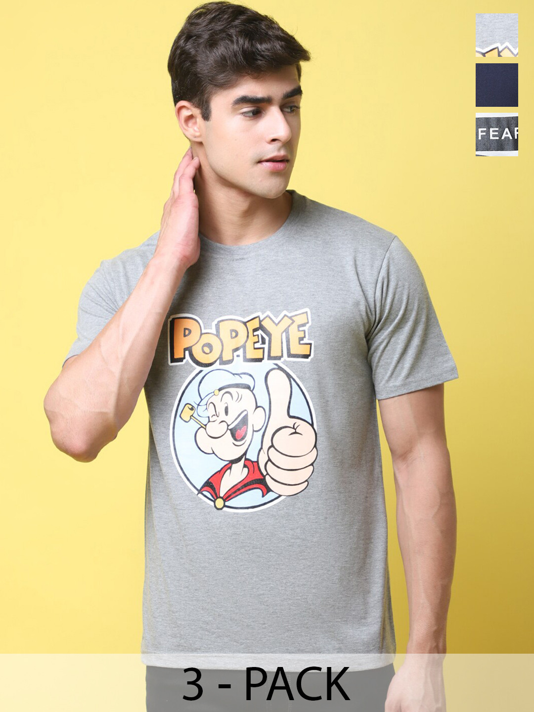 

Tee Projekt Pack Of 3 Graphic Printed Cotton T-shirt, Grey
