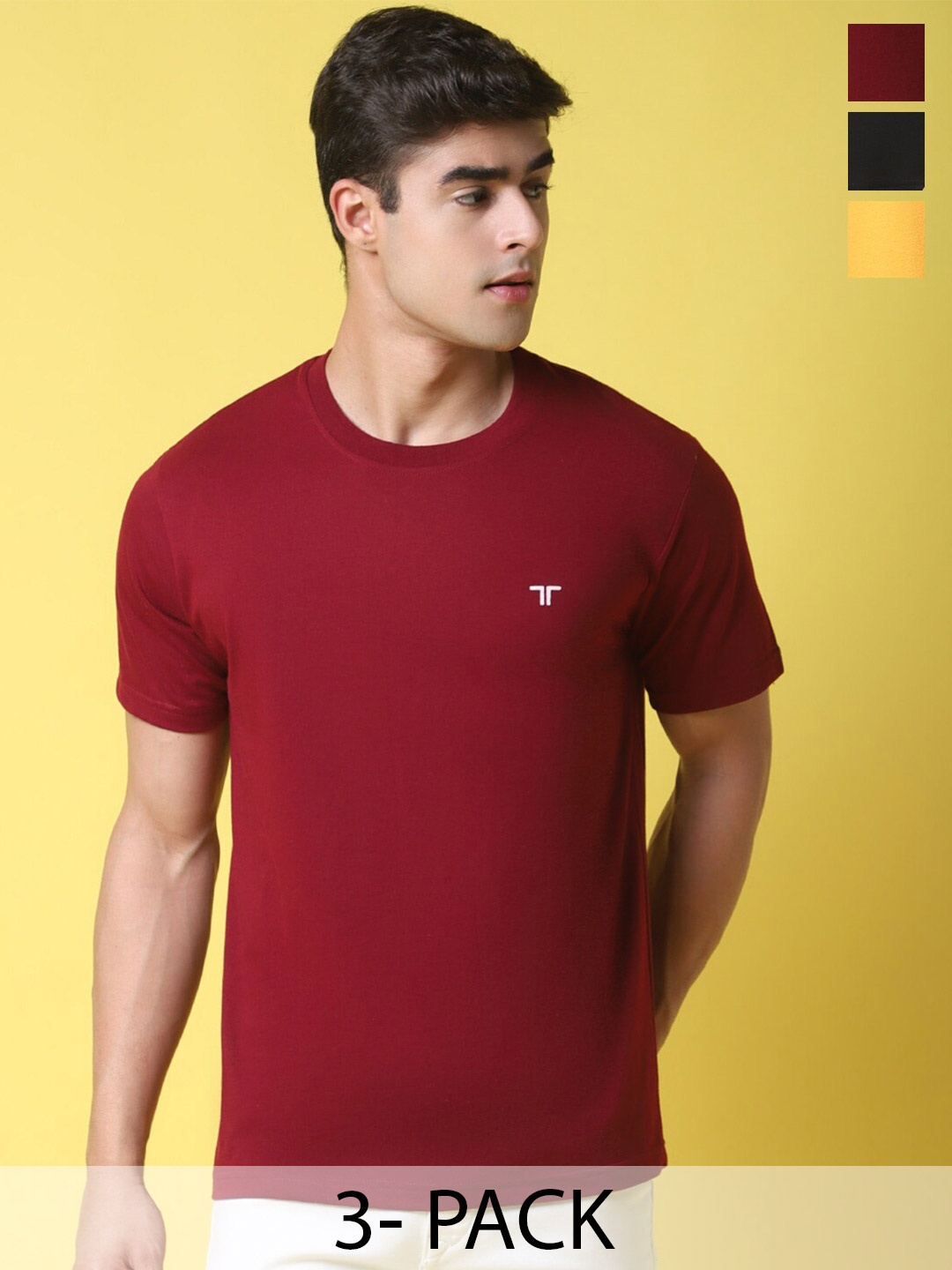 

Tee Projekt Pack Of 3 Round Neck T-shirt, Maroon