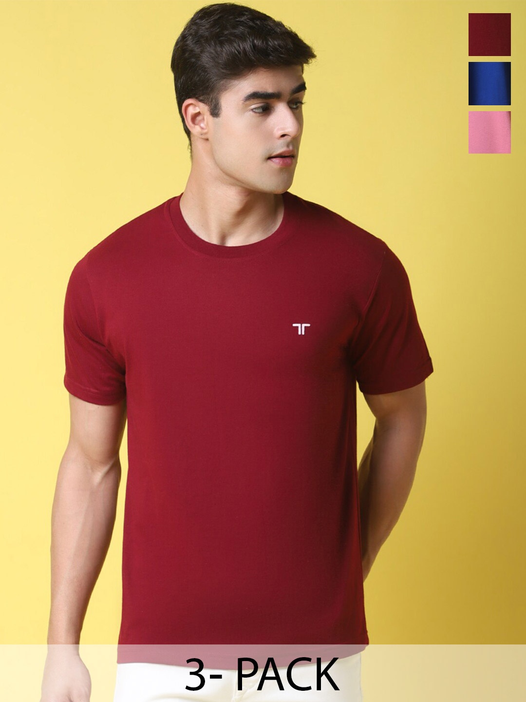 

Tee Projekt Pack Of 3 Round Neck Short Sleeves Cotton T-shirt, Maroon