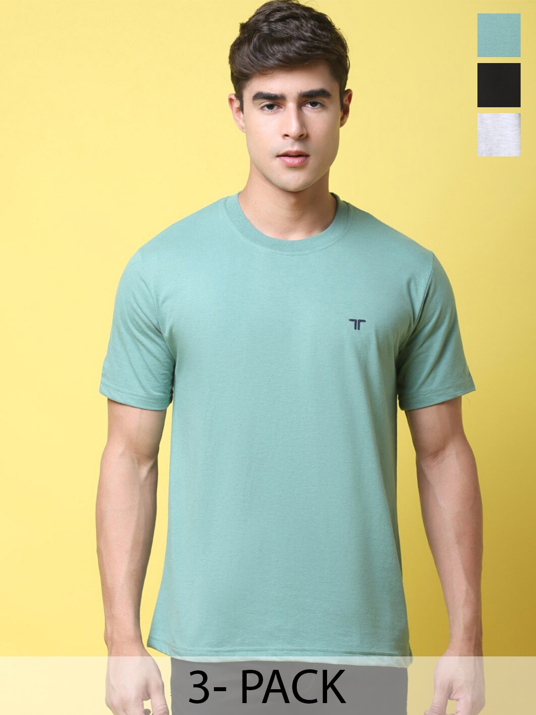 

Tee Projekt Pack Of 3 Round Neck Cotton T-shirt, Green