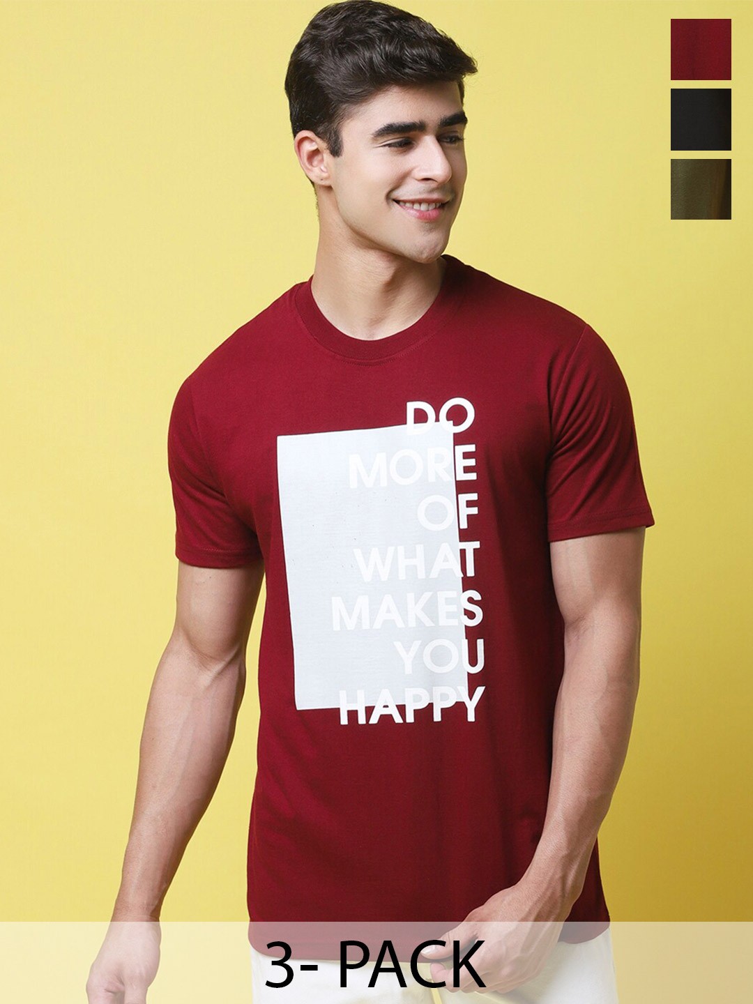 

Tee Projekt Pack of 3 Typography Printed T-shirt, Maroon
